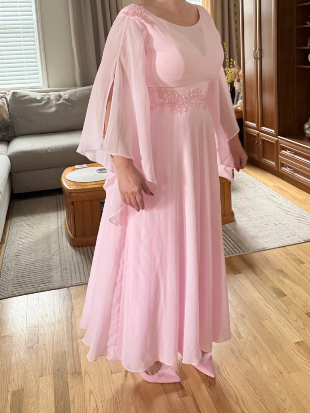 Pink Chiffon Evening Gown MOB Dress